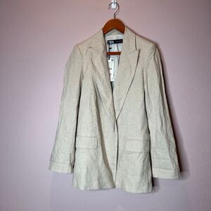 Zara linen open oatmeal blazer long sleeves new with tag oversized